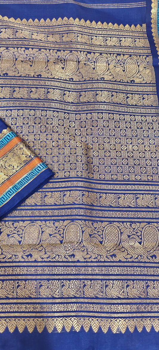 Light Blue with Navy Blue Kanjivaram silk saree