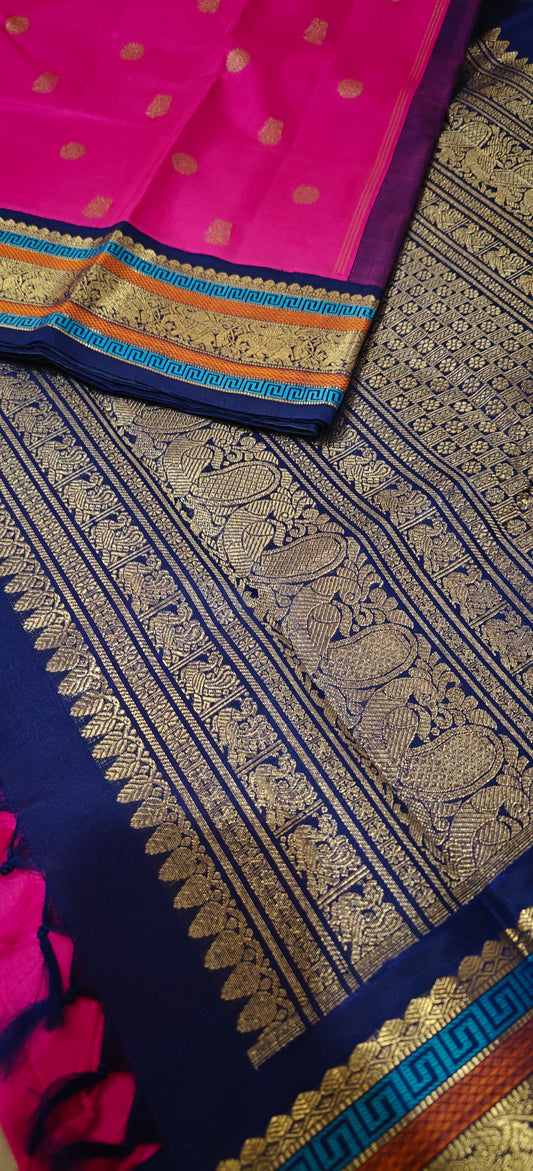 Pink with Navy Blue Kanjivaram silk saree
