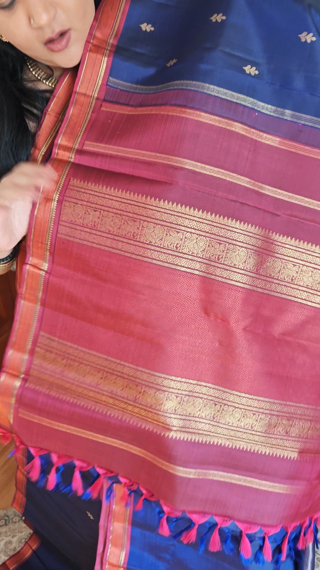 Blue and Maroon Kanjivaram silk saree