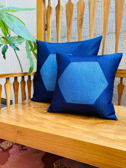 Shades of Blue -Silk Cushion Cover-16*16 (Set of 2)