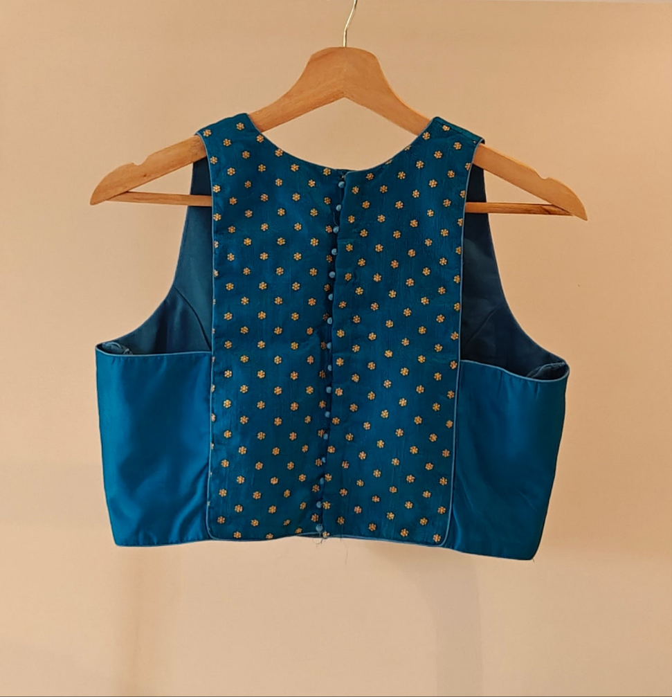 Blue and Golden T Back- Silk Blouse