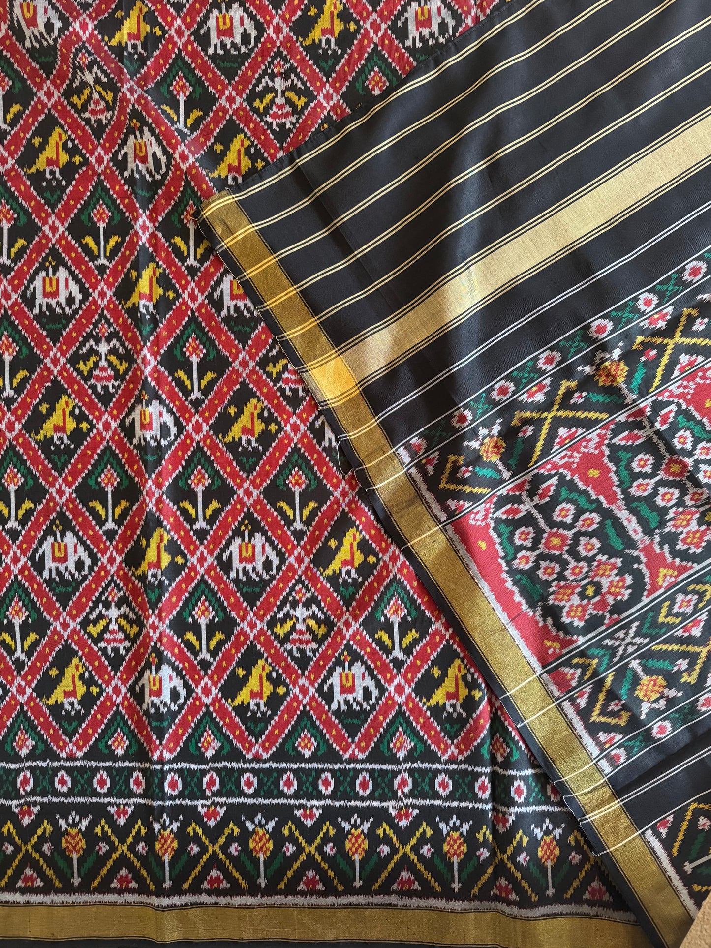 Black and Maroon -Patola Ikkat Silk Saree