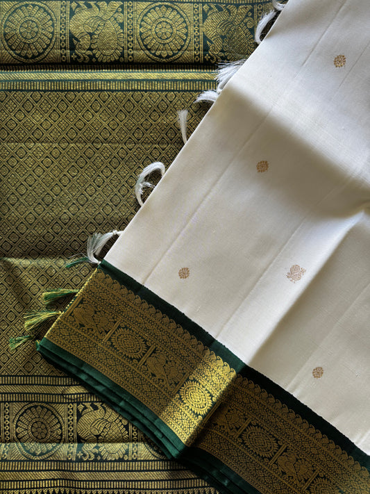 Cream and White -Korvai Kanjivaram Silk Sari