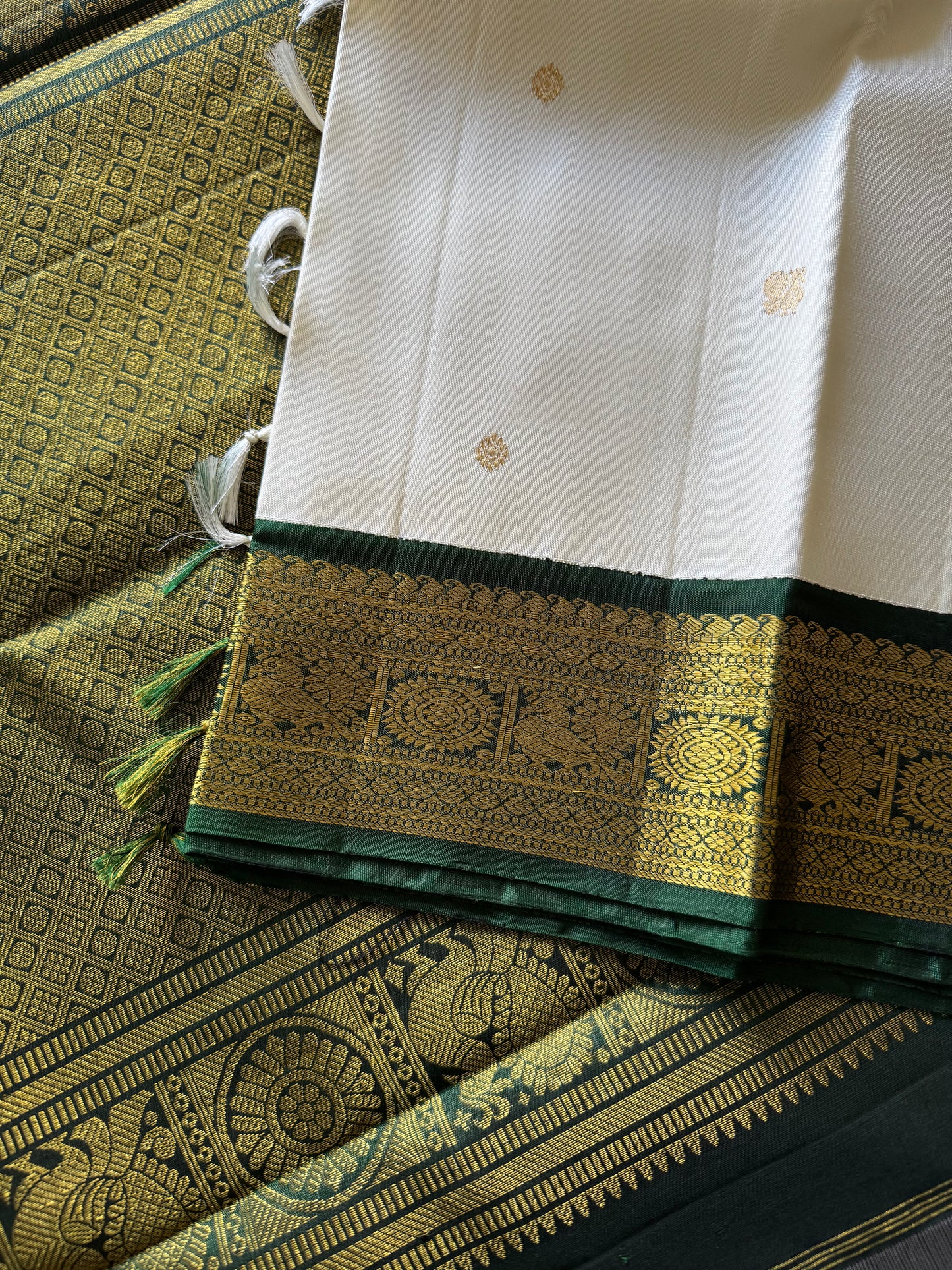 Cream and White -Korvai Kanjivaram Silk Sari