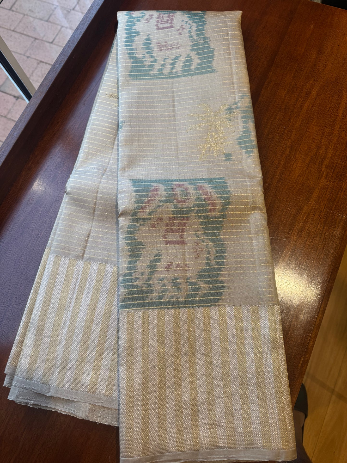 Ikkat on Kanjivaram in beige