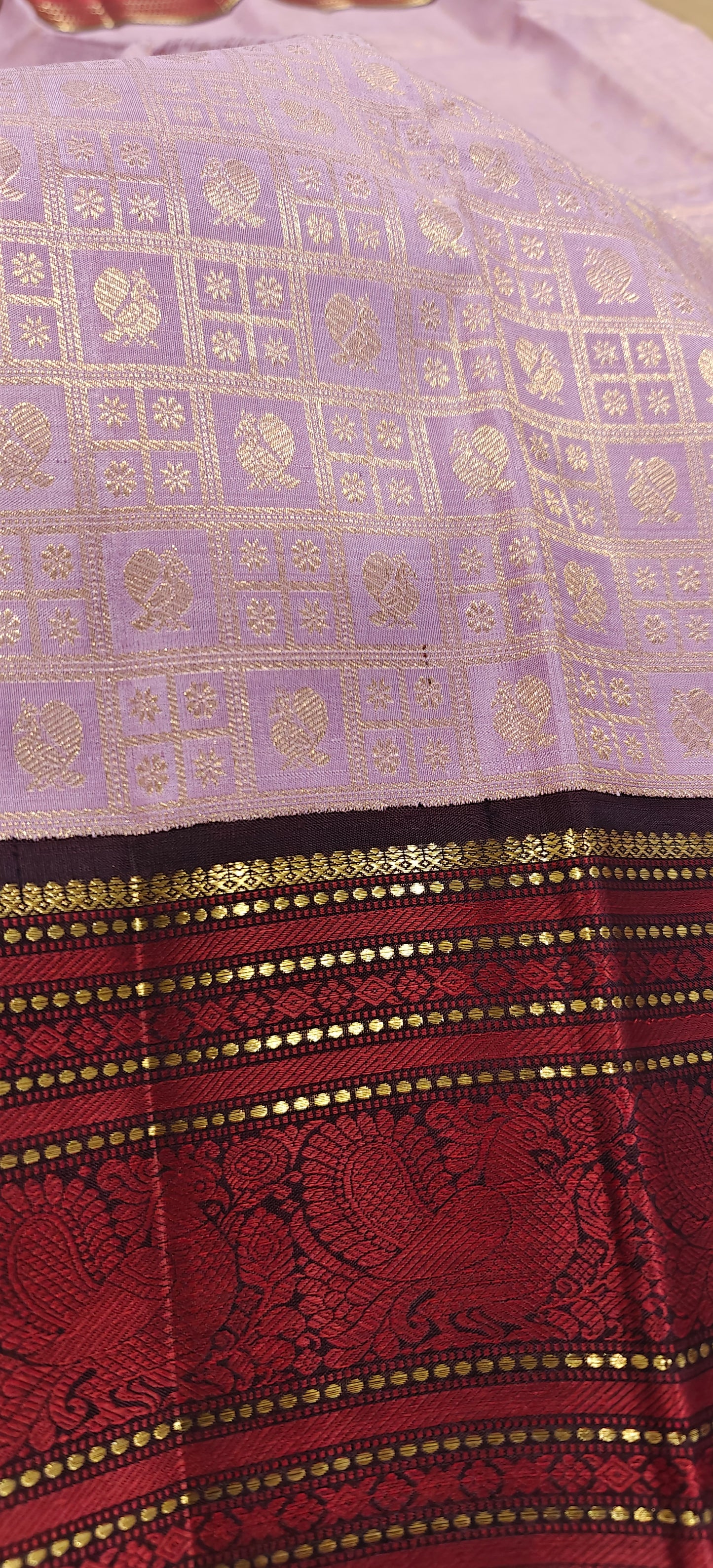 Lavender and Brown korvai -Kanjivaram Silk Saree