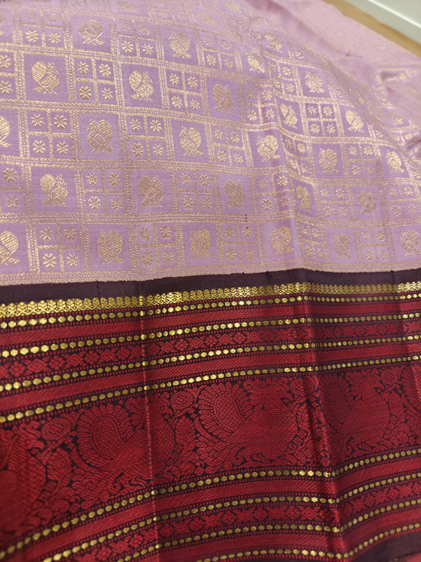 Lavender and Brown korvai -Kanjivaram Silk Saree