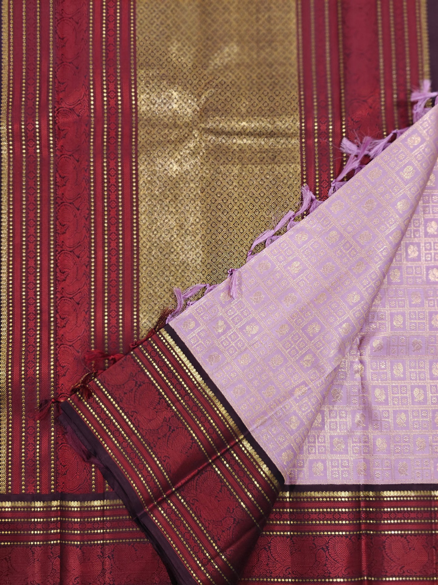 Lavender and Brown korvai -Kanjivaram Silk Saree