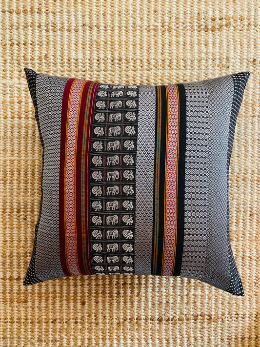 Grey, Black and Maroon -Silk Cushion Cover-18*18  (Set of 2)