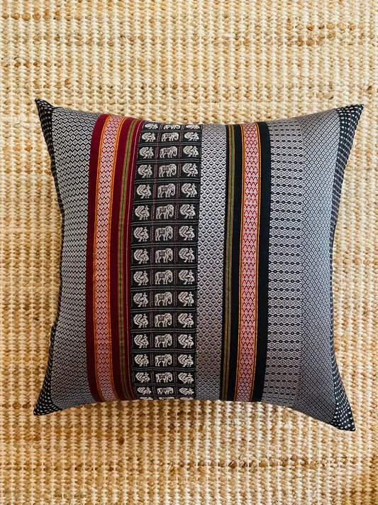 Grey, Black and Maroon-Silk Cushion Cover-16*16 (Set of 2)