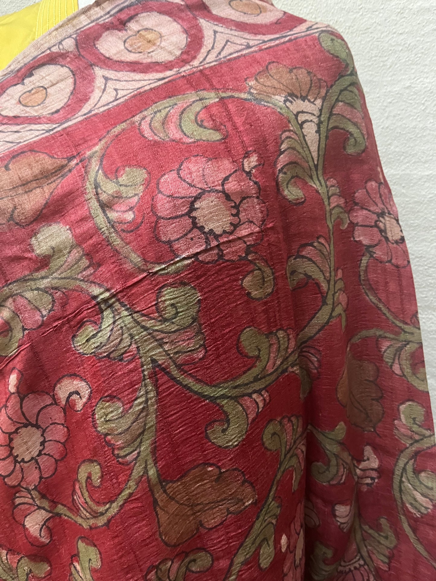 Kalamkari Chanderi Silk Dupatta- Red