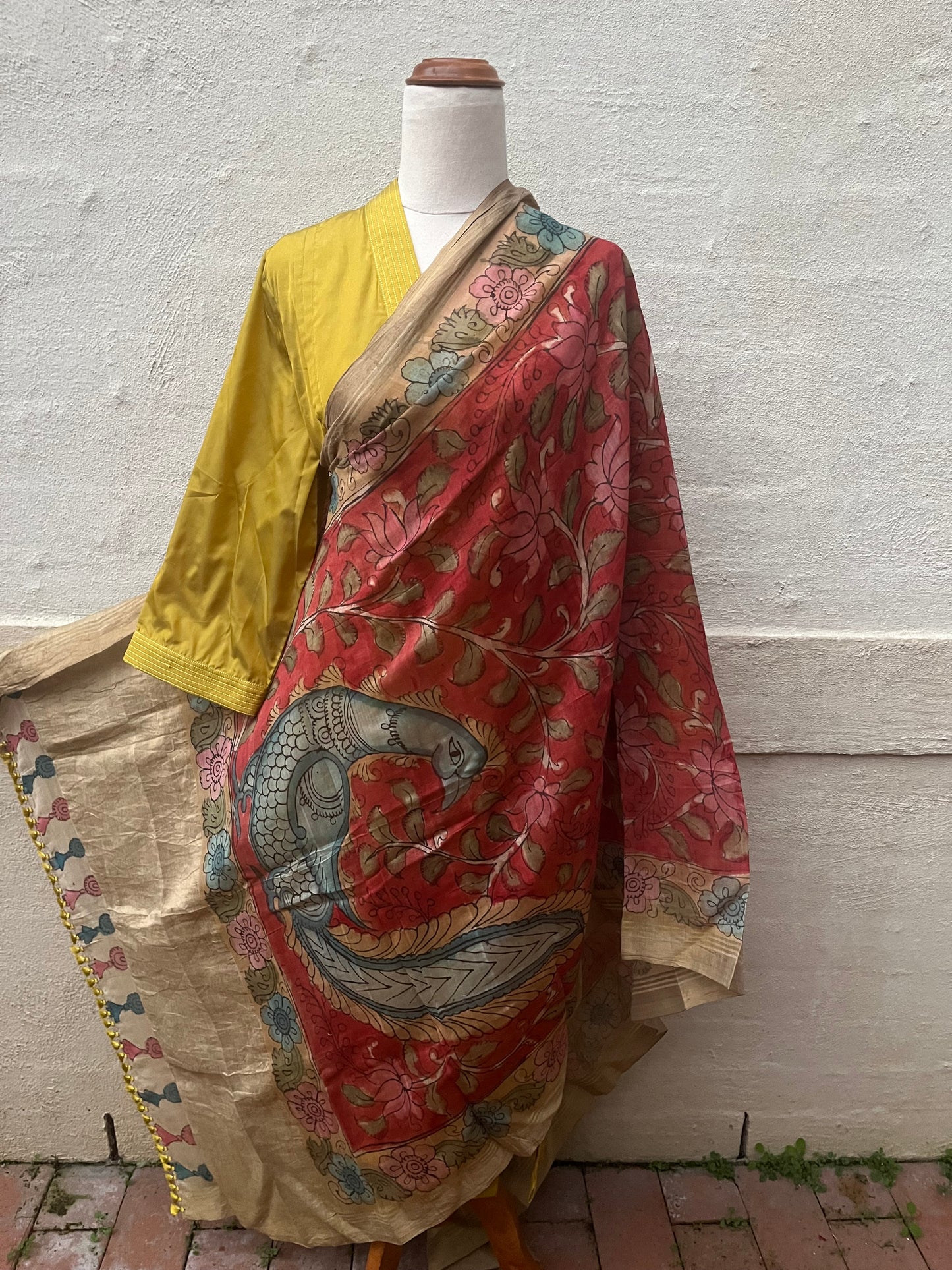 Kalamkari Chanderi Silk Dupatta- Red