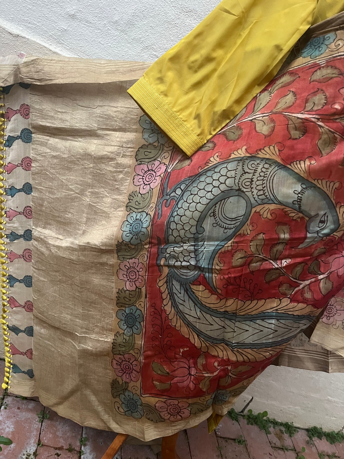 Kalamkari Chanderi Silk Dupatta- Red