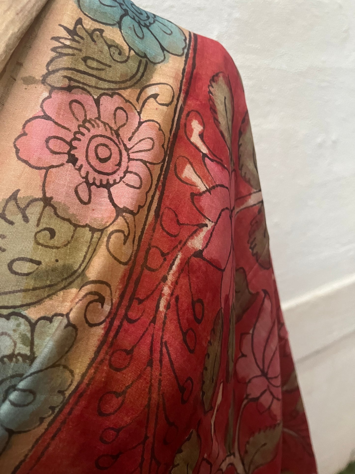 Kalamkari Chanderi Silk Dupatta- Red