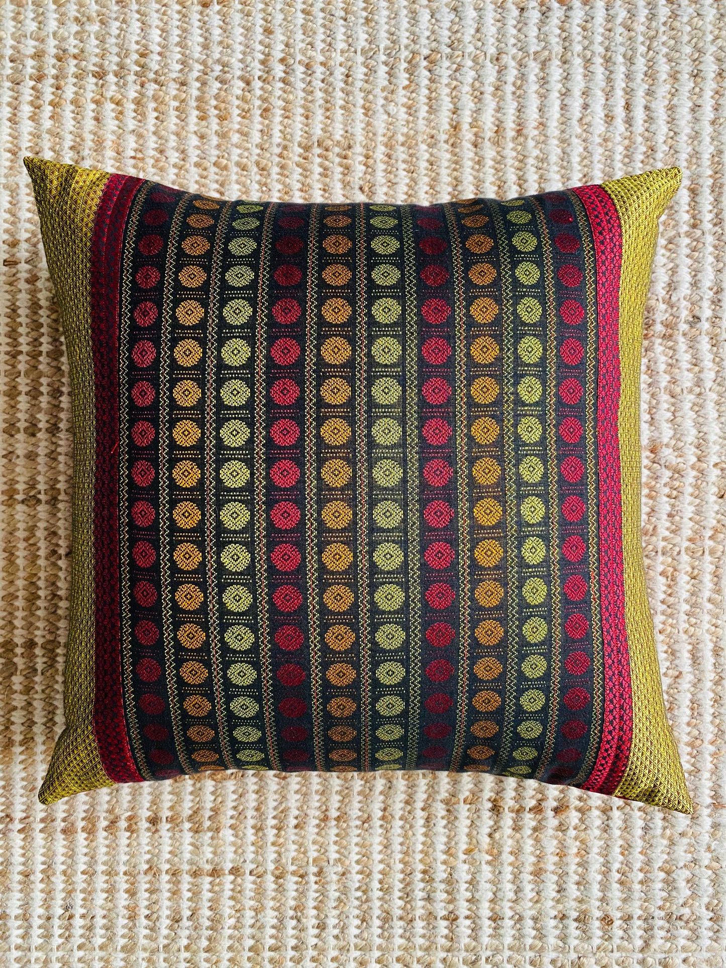 Mustard and Maroon Rudrkasha -Silk Cushion Cover-16*16  (Set of 2)