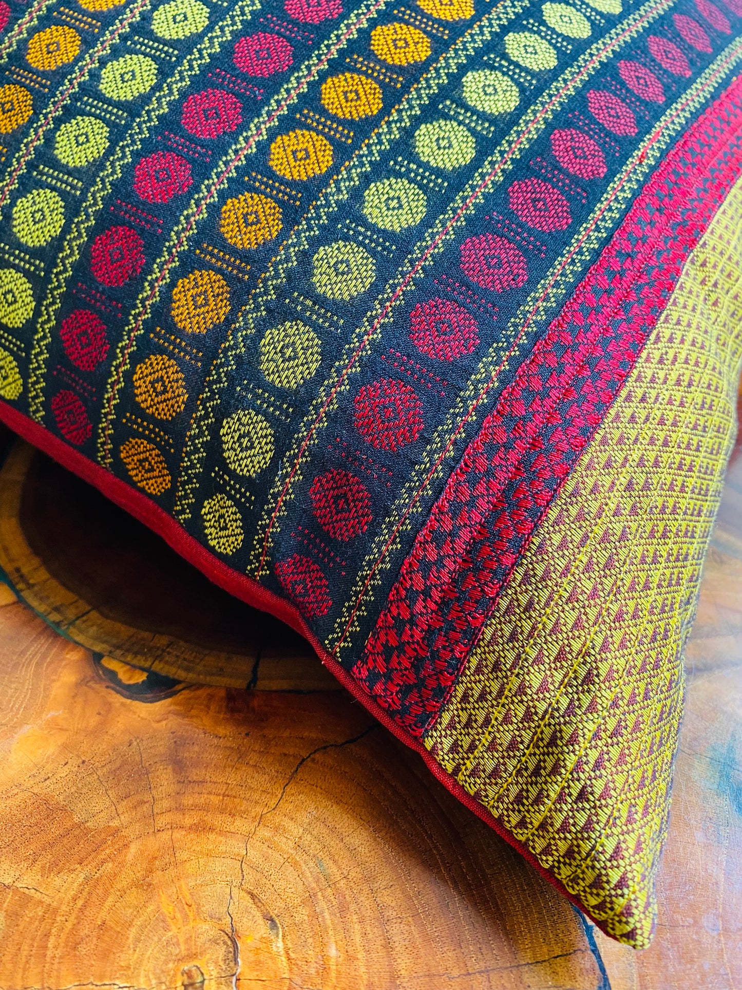 Mustard and Maroon Rudrkasha -Silk Cushion Cover-16*16  (Set of 2)