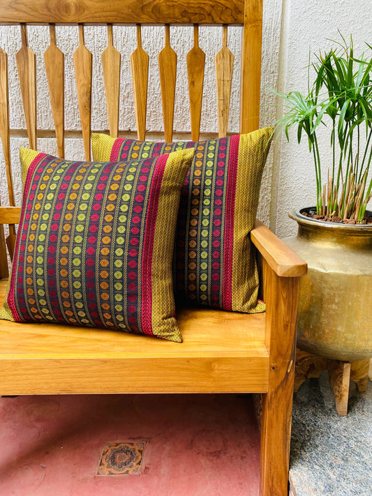 Mustard and Maroon Rudrkasha -Silk Cushion Cover-16*16  (Set of 2)