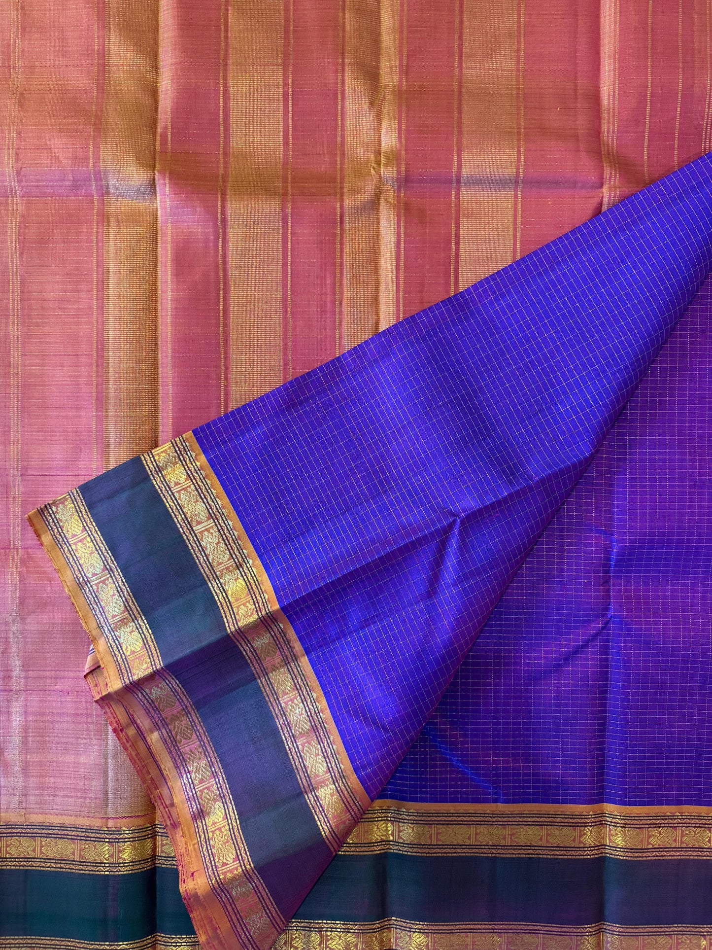 Purple and Peach(Mustard) - Kanjivaram Silk Saree
