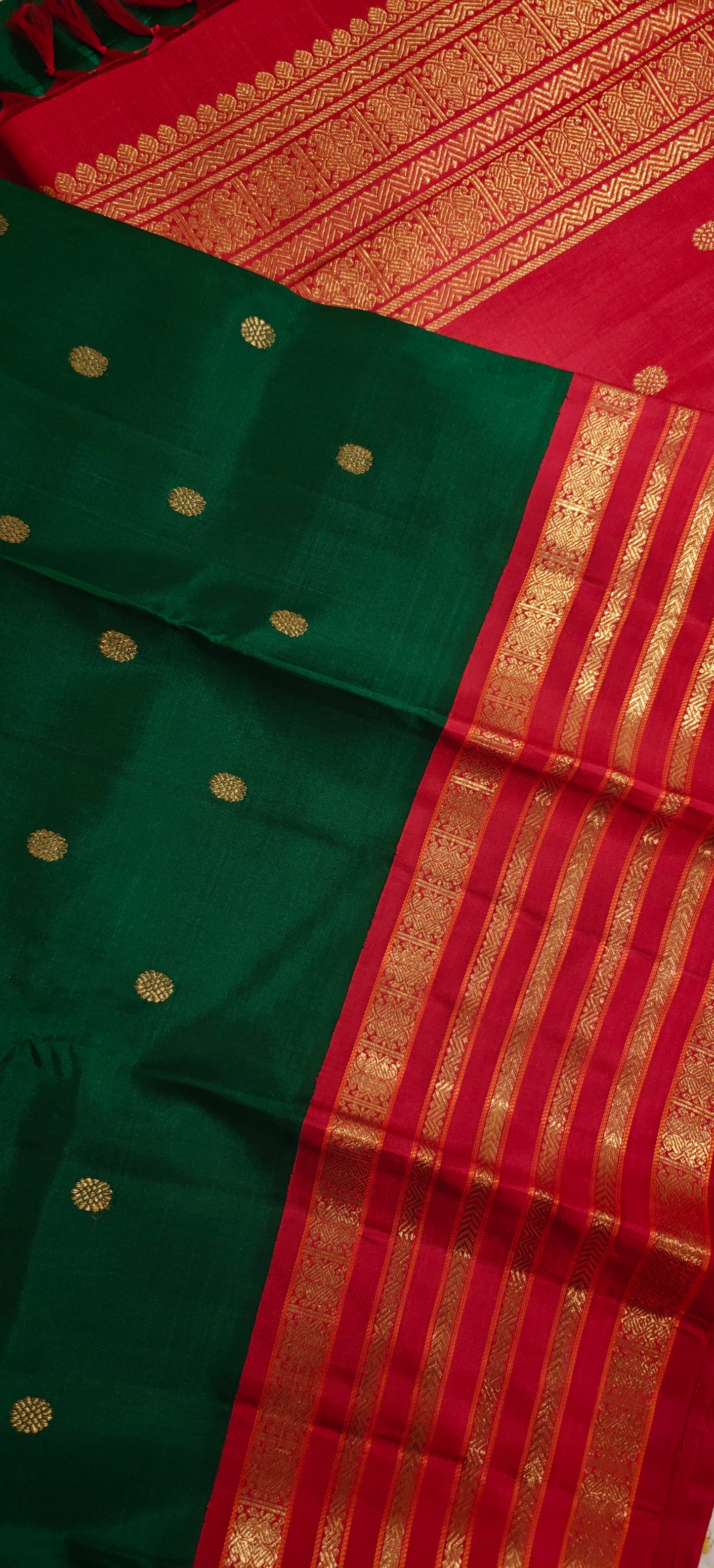 Emerald green and red Kanjivaram silk saree