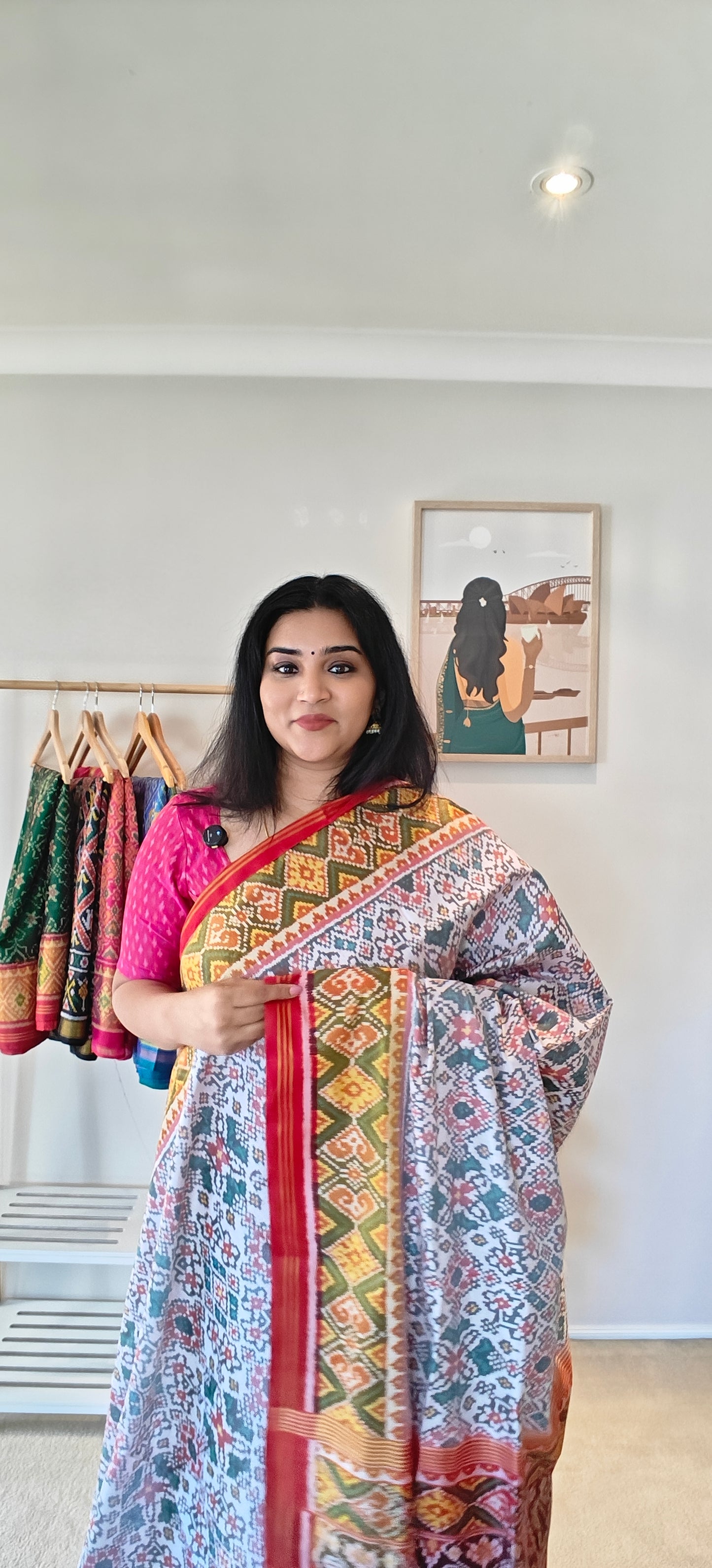 White and Red -Patola Ikkat Silk Saree