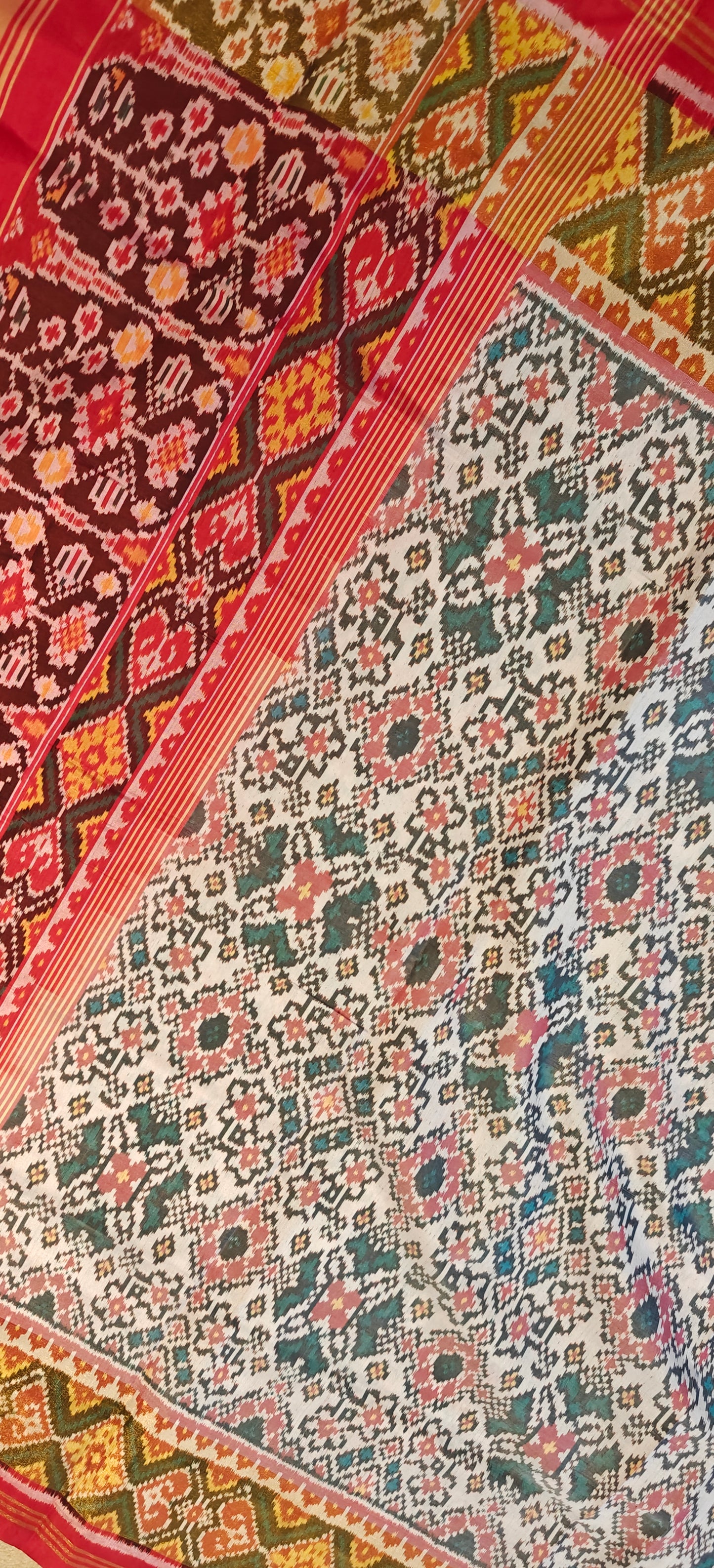 White and Red -Patola Ikkat Silk Saree