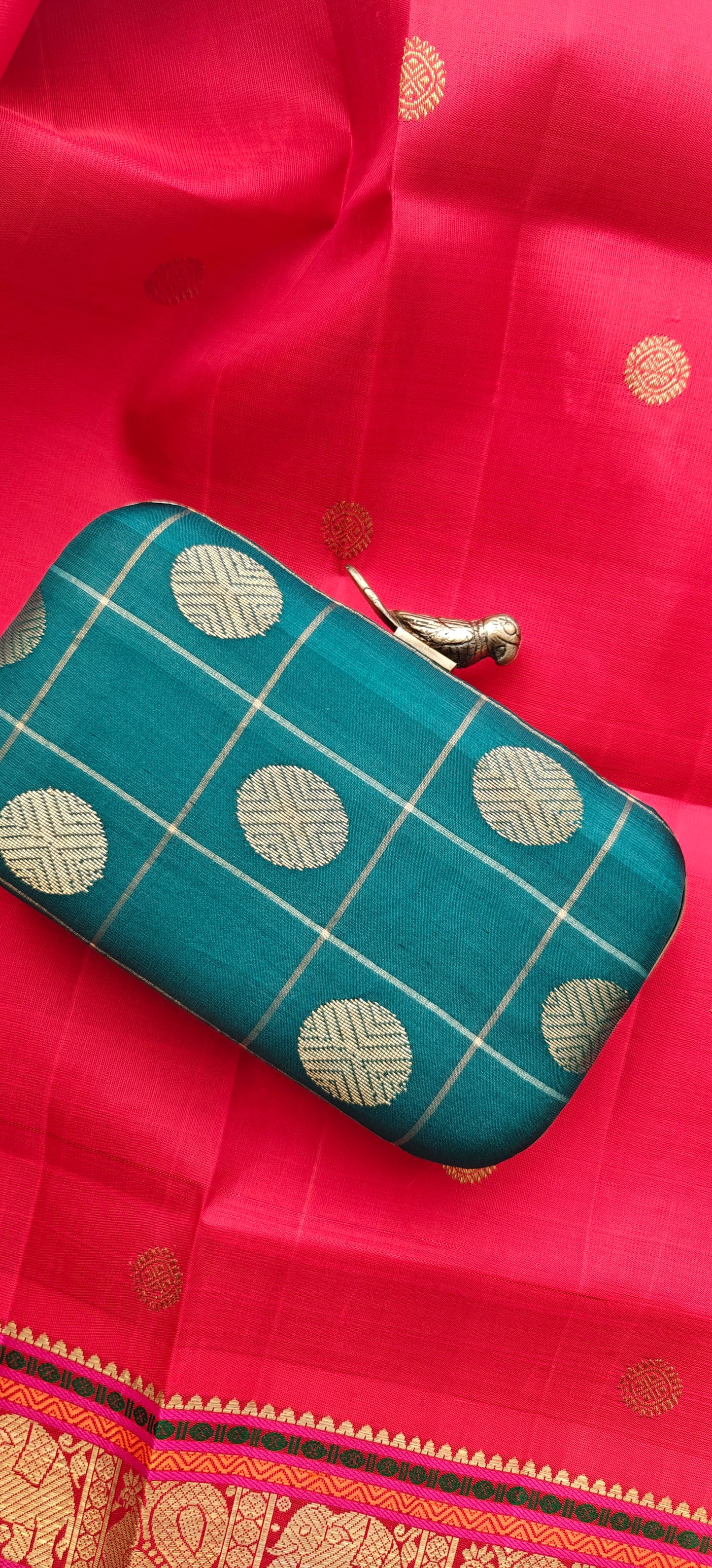 Teal Green Silk Clutch