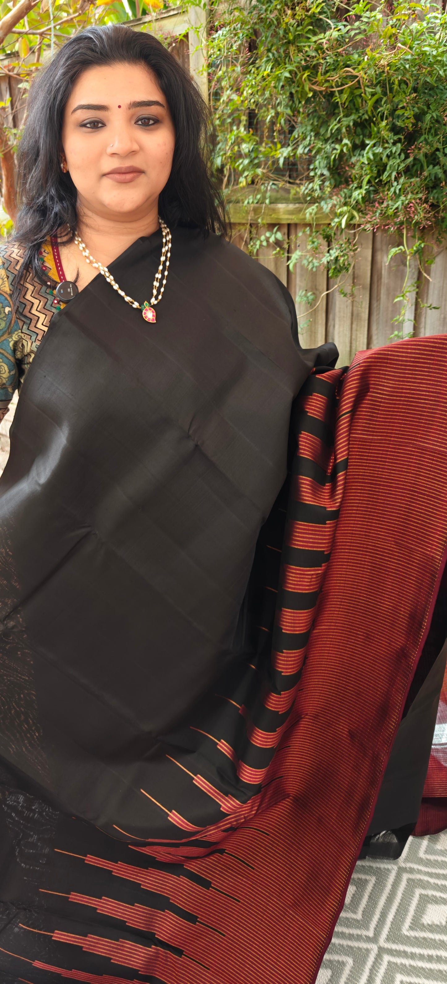 Black and Maroon-Kanjivaram Silk Saree