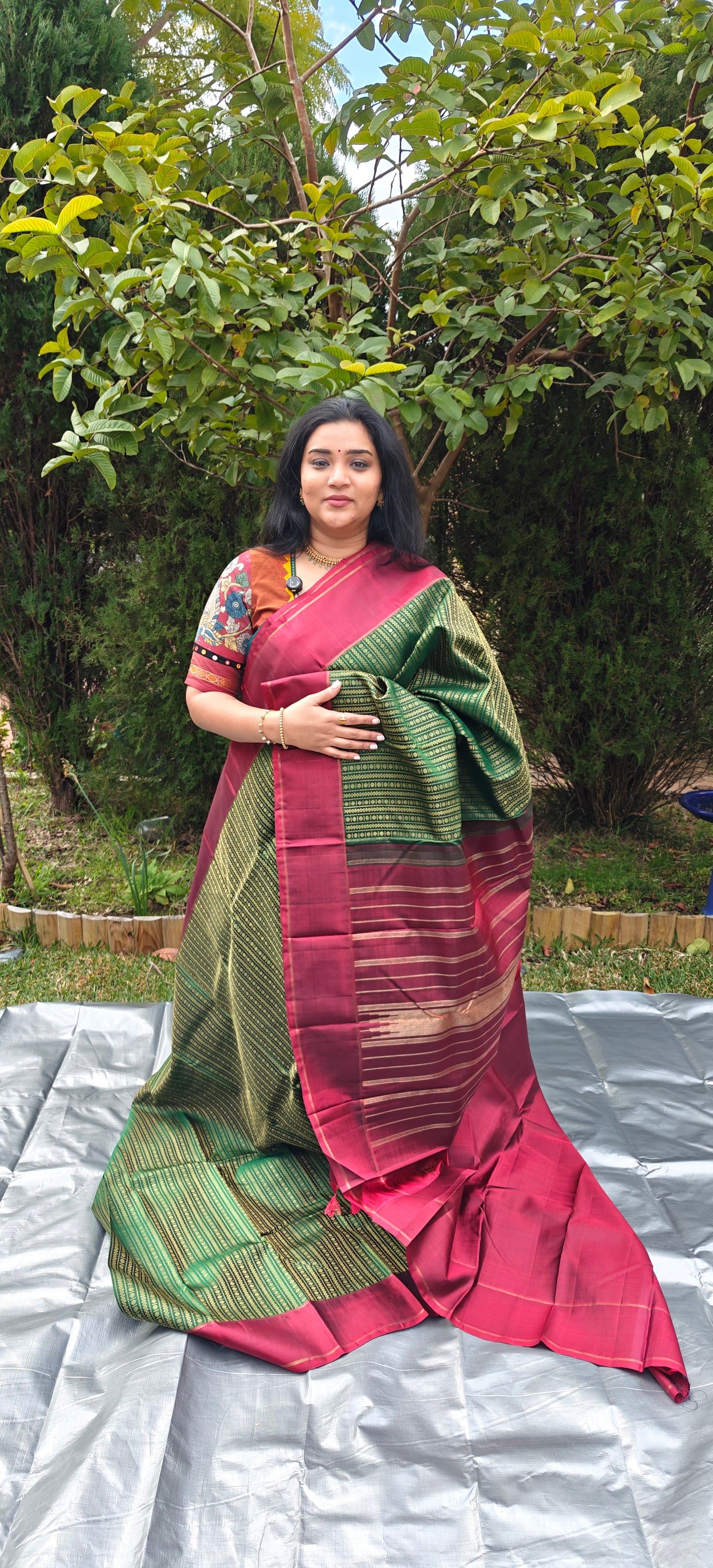 Dark green and deep maroon -Kanjivaram Silk Saree