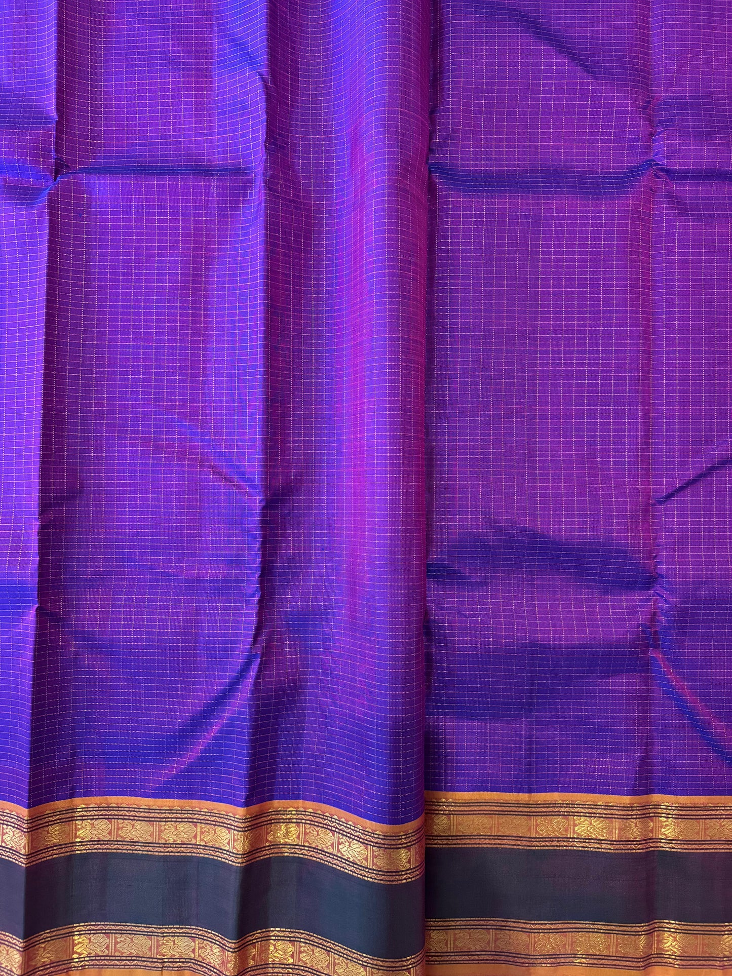 Purple and Peach(Mustard) - Kanjivaram Silk Saree