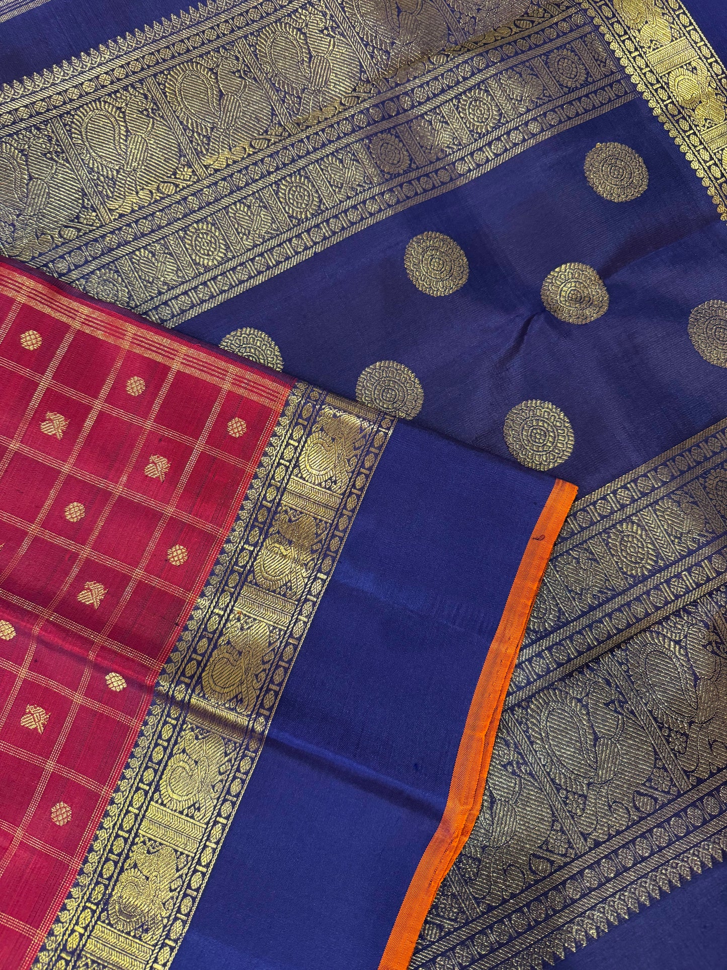 Maroon and navy blue kanjivaram silk saree