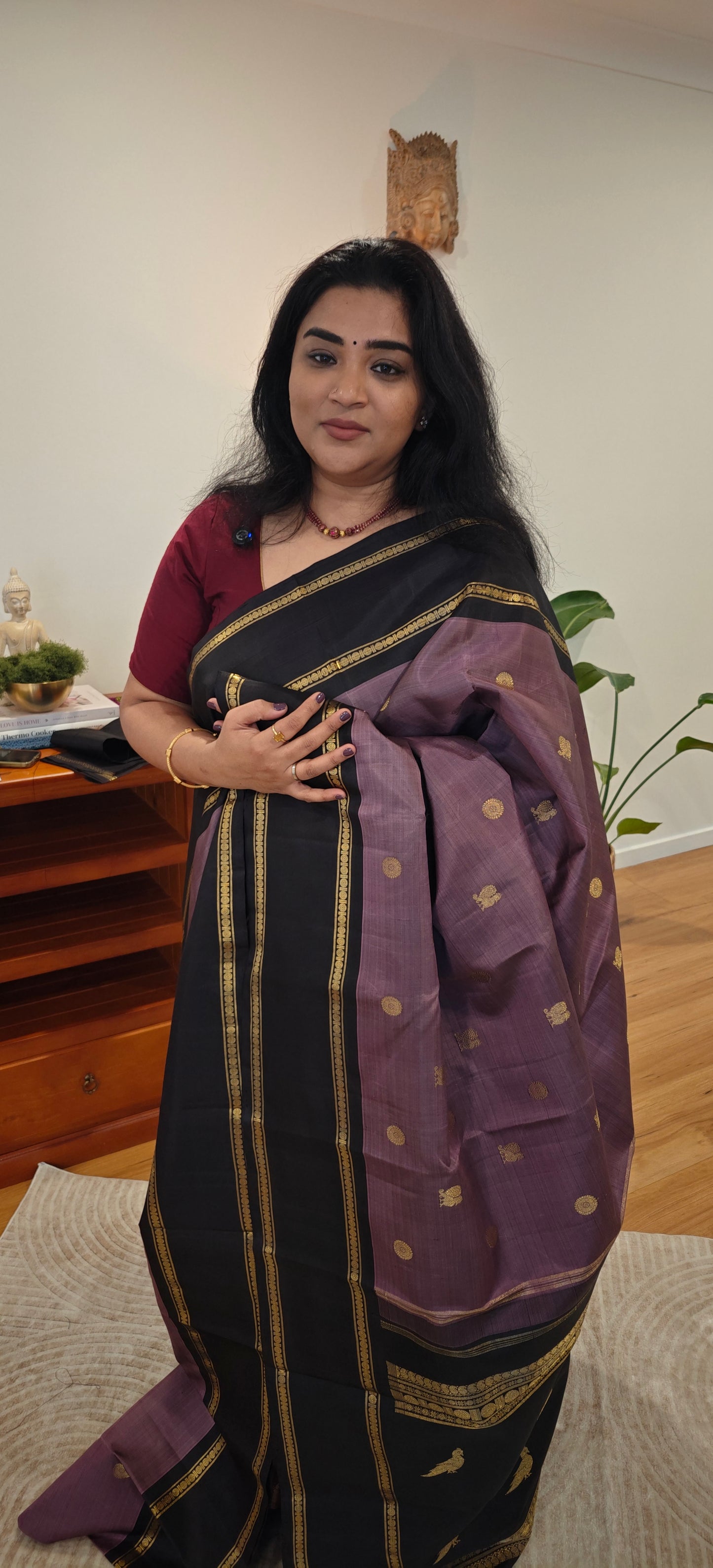 Dusty lavender and kanchana kanjivaram silk sari