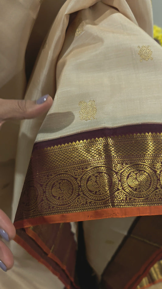 Cream with coffee brown kanjivaram silk saree