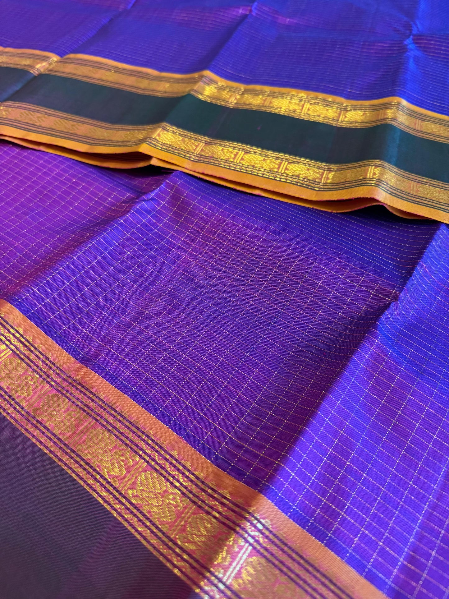 Purple and Peach(Mustard) - Kanjivaram Silk Saree