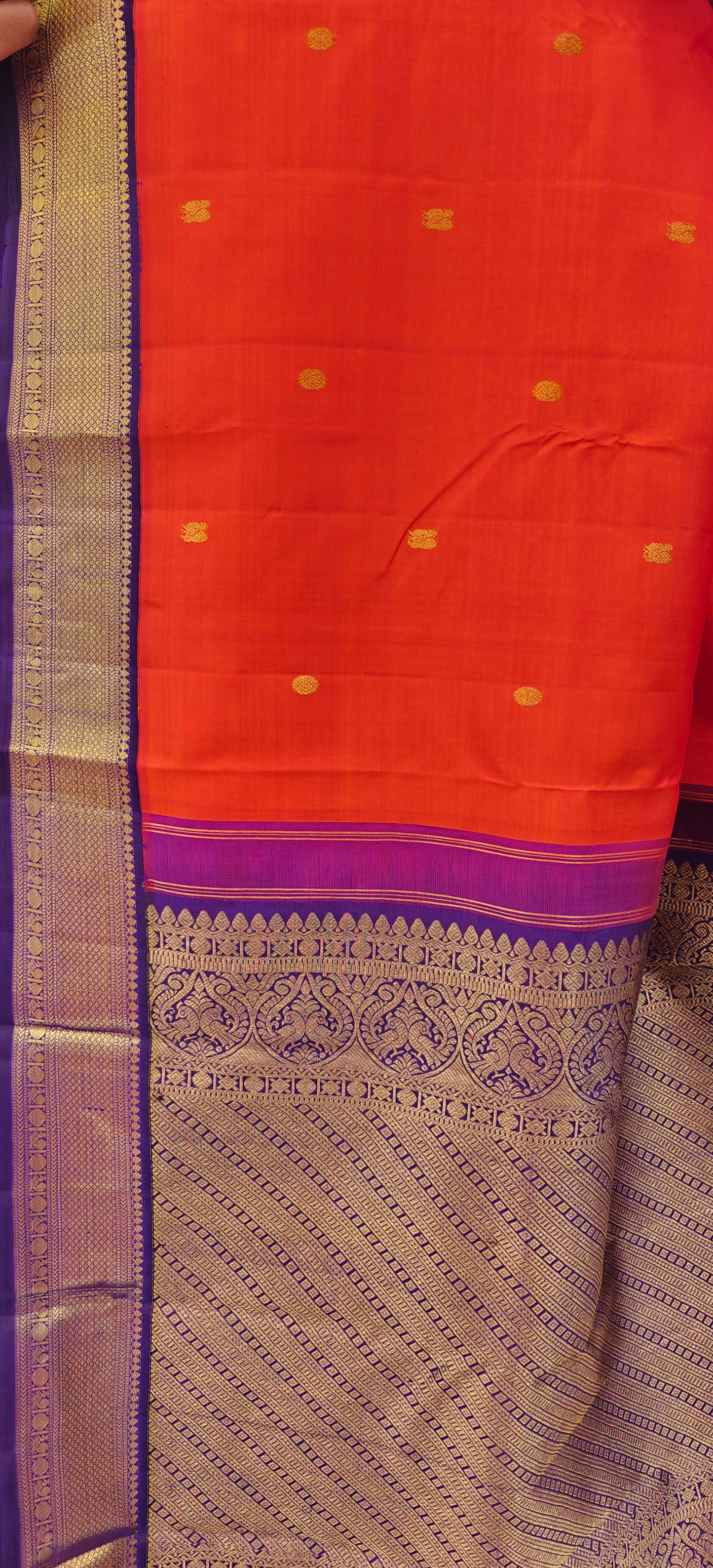 Orange and Violet korvai -Kanjivaram Silk Saree