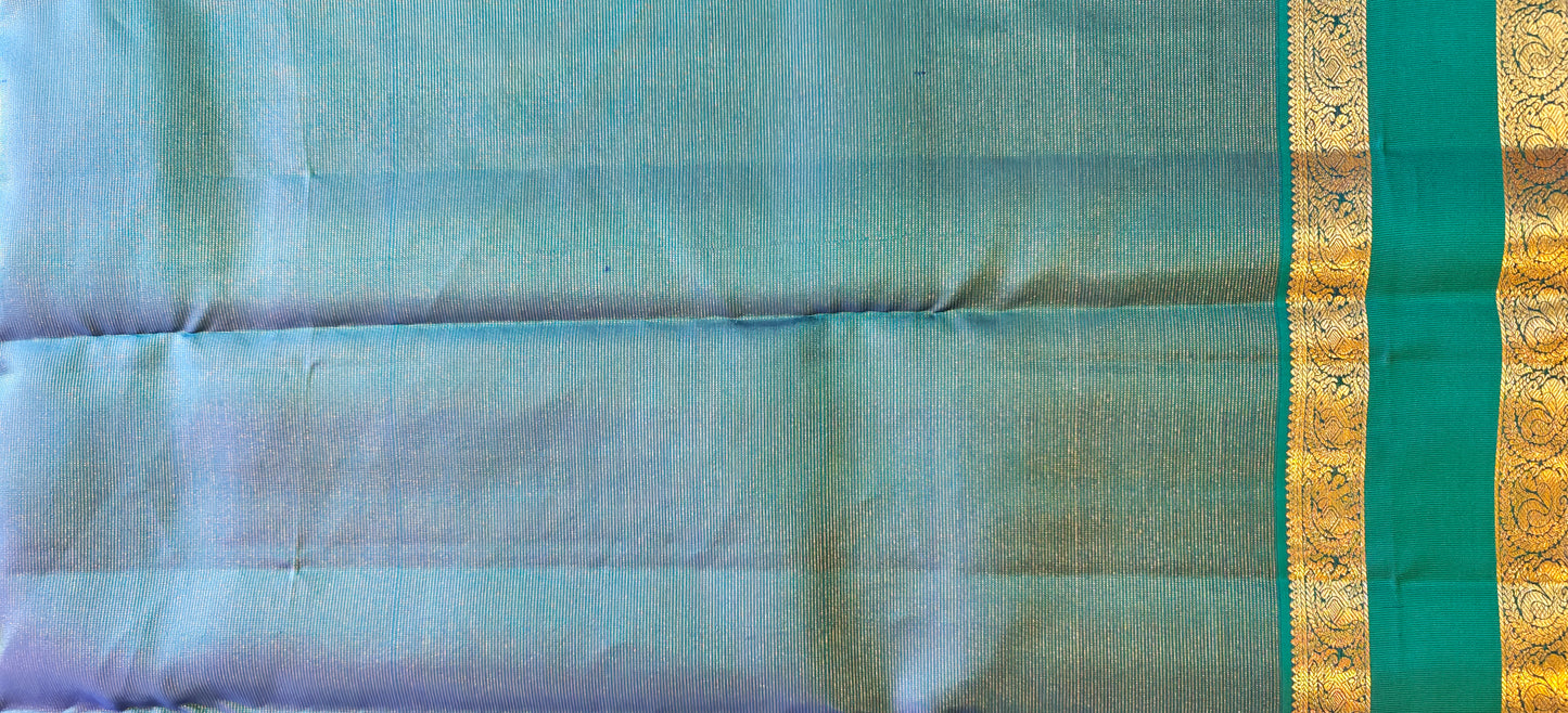Lime Green with Peacock Blue Vairaoosi-Kanjivaram Silk Saree