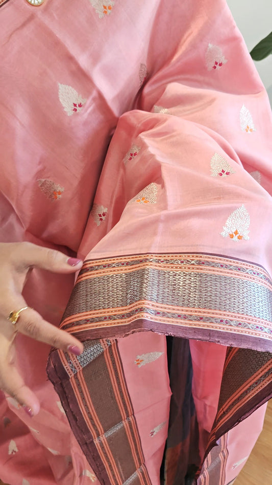 Peachy Pink Chanderi Silk Sari