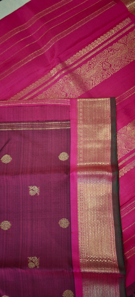 Wine and Rani Pink Handwoven Kanjivaram
