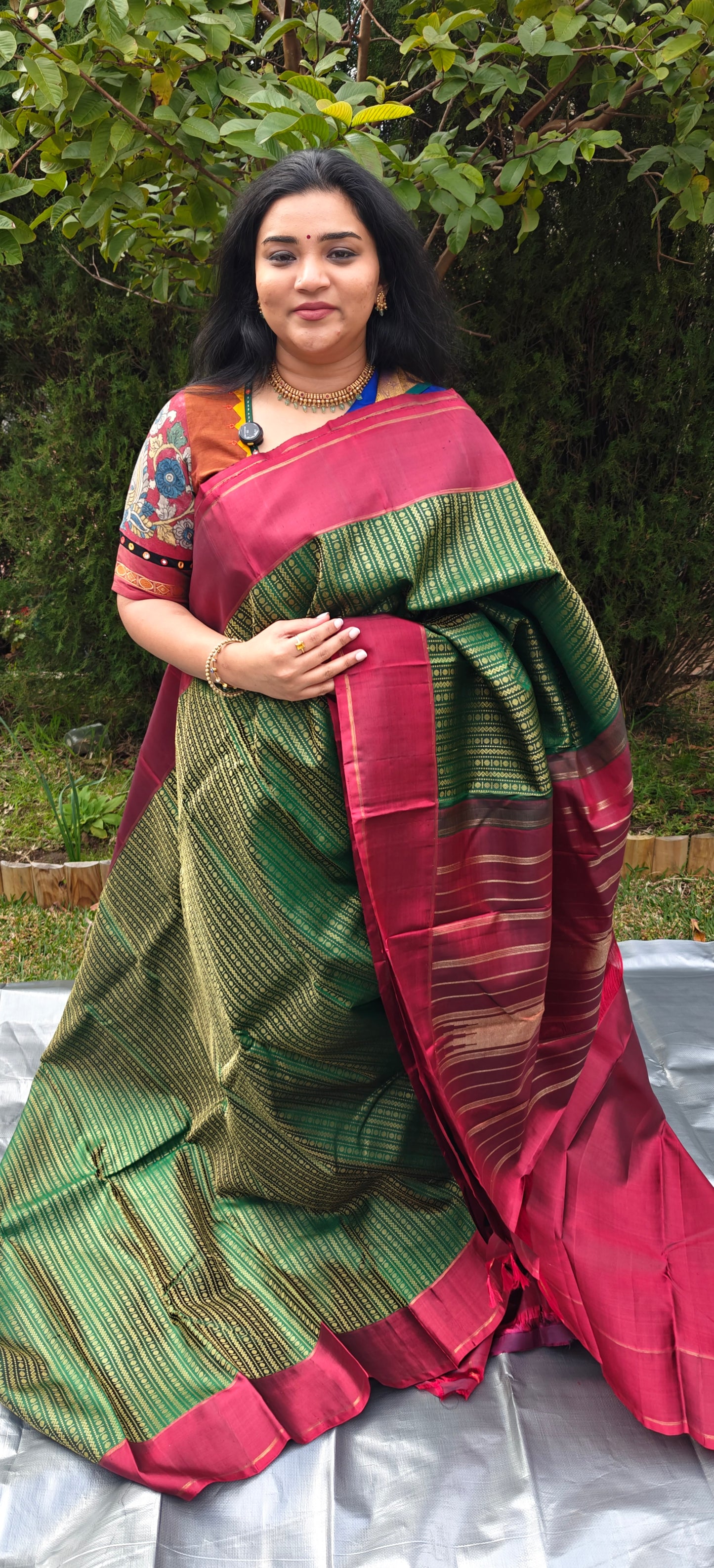 Dark green and deep maroon -Kanjivaram Silk Saree