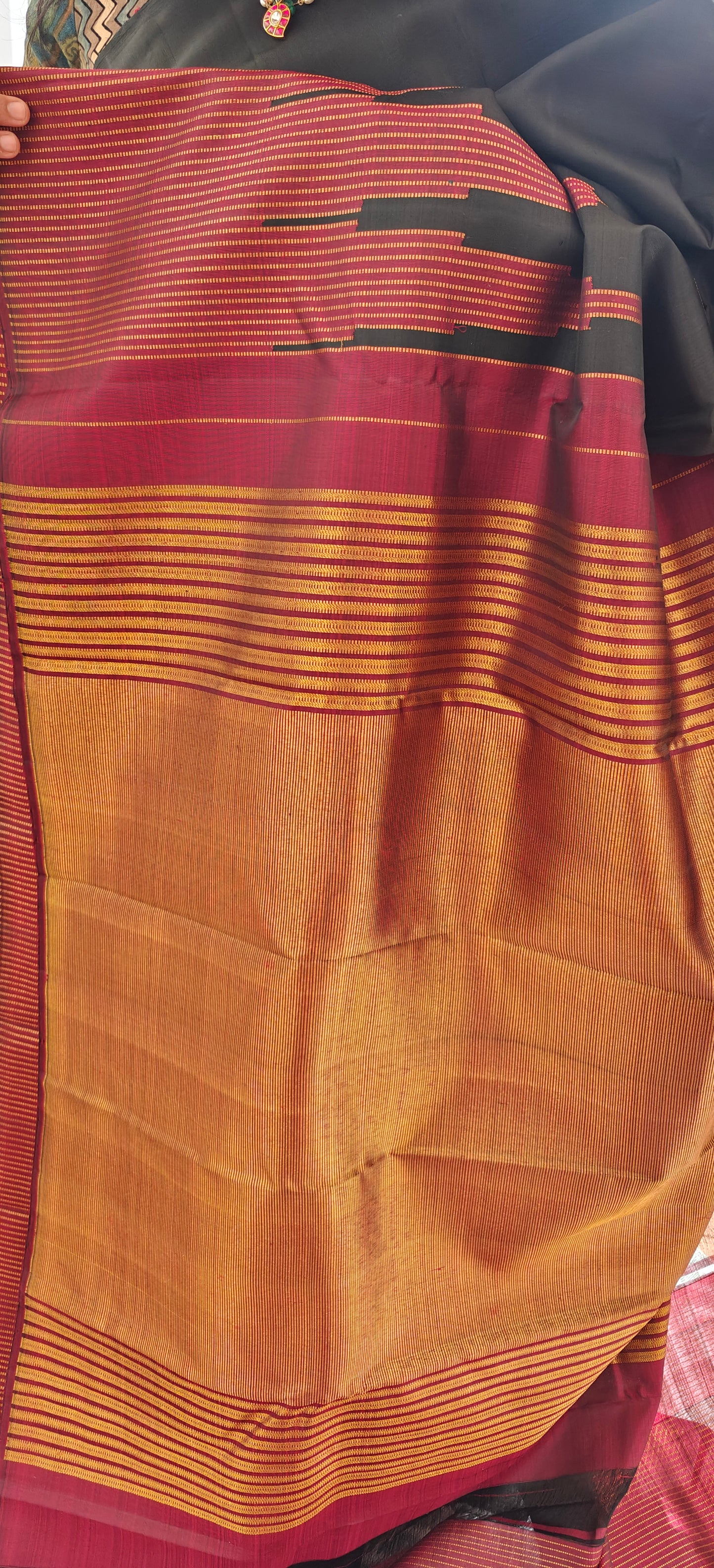 Black and Maroon-Kanjivaram Silk Saree