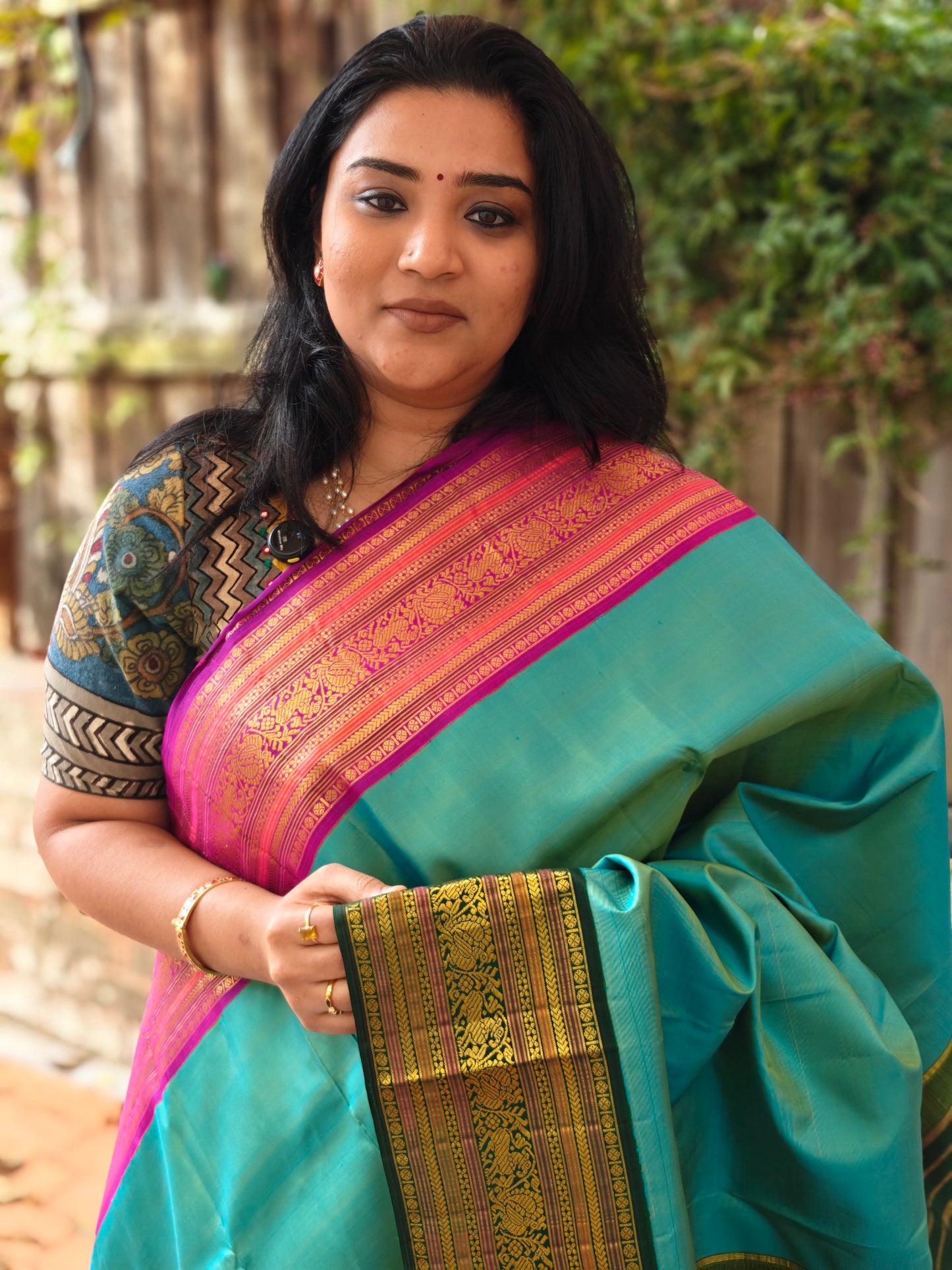 Ice Blue Ganga Jamuna korvai -Kanjivaram Silk Saree