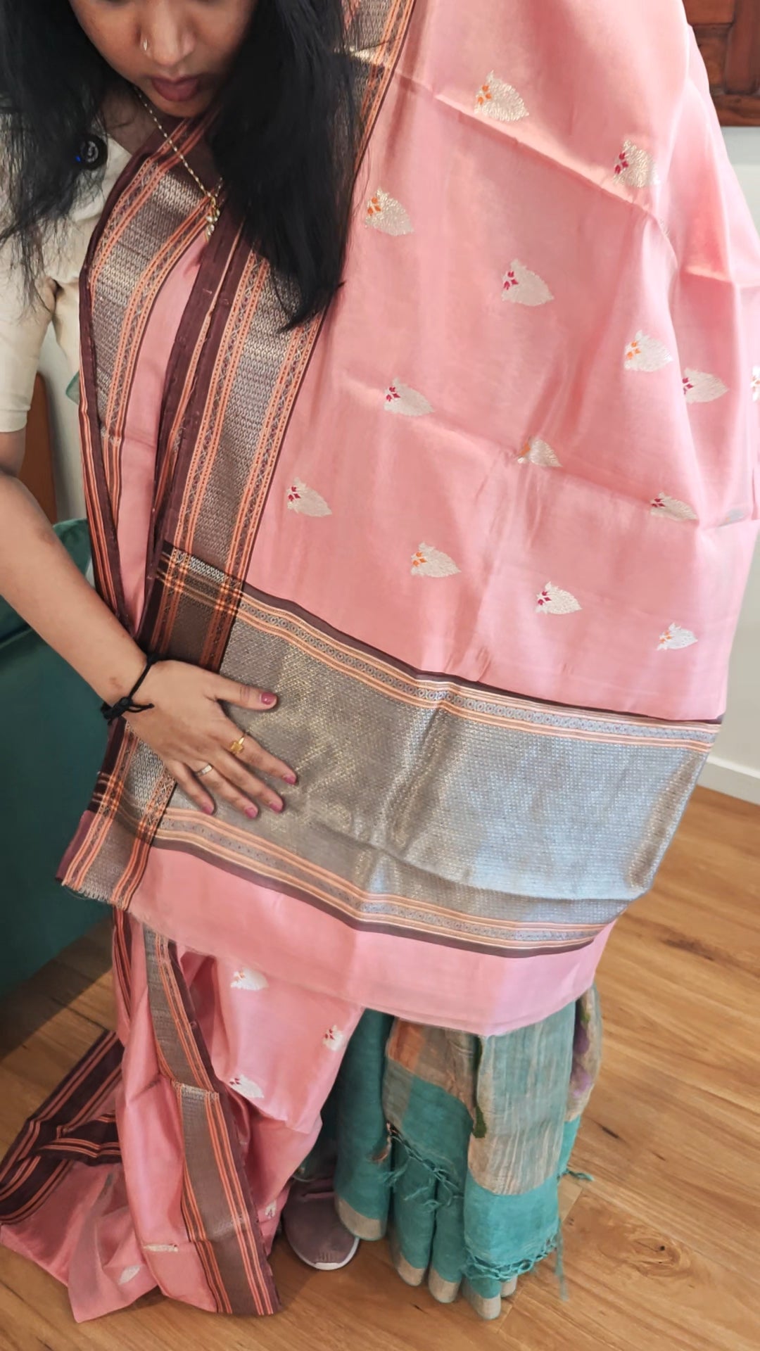 Peachy Pink Chanderi Silk Sari