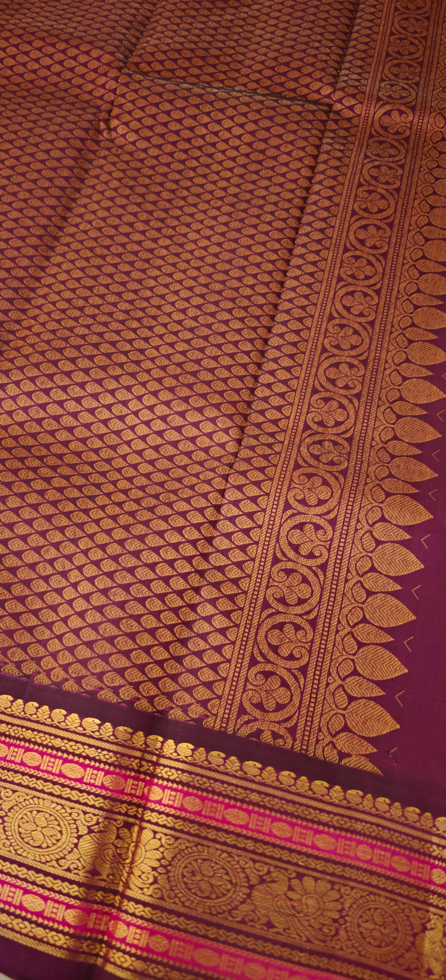 Cream and deep purple korvai -Kanjivaram Silk Saree