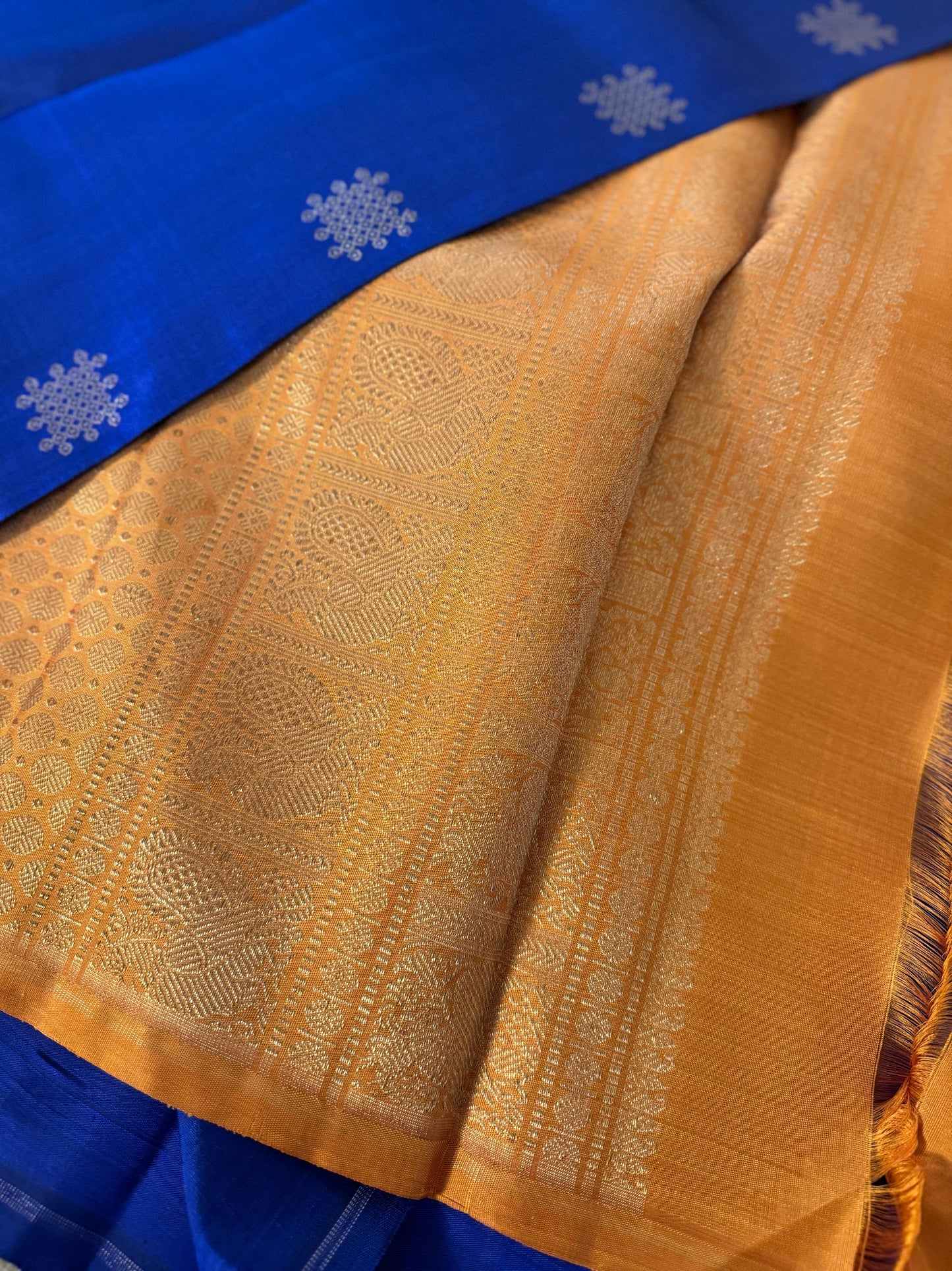 Blue and Mustard Yellow -Kanjivaram Silk Saree