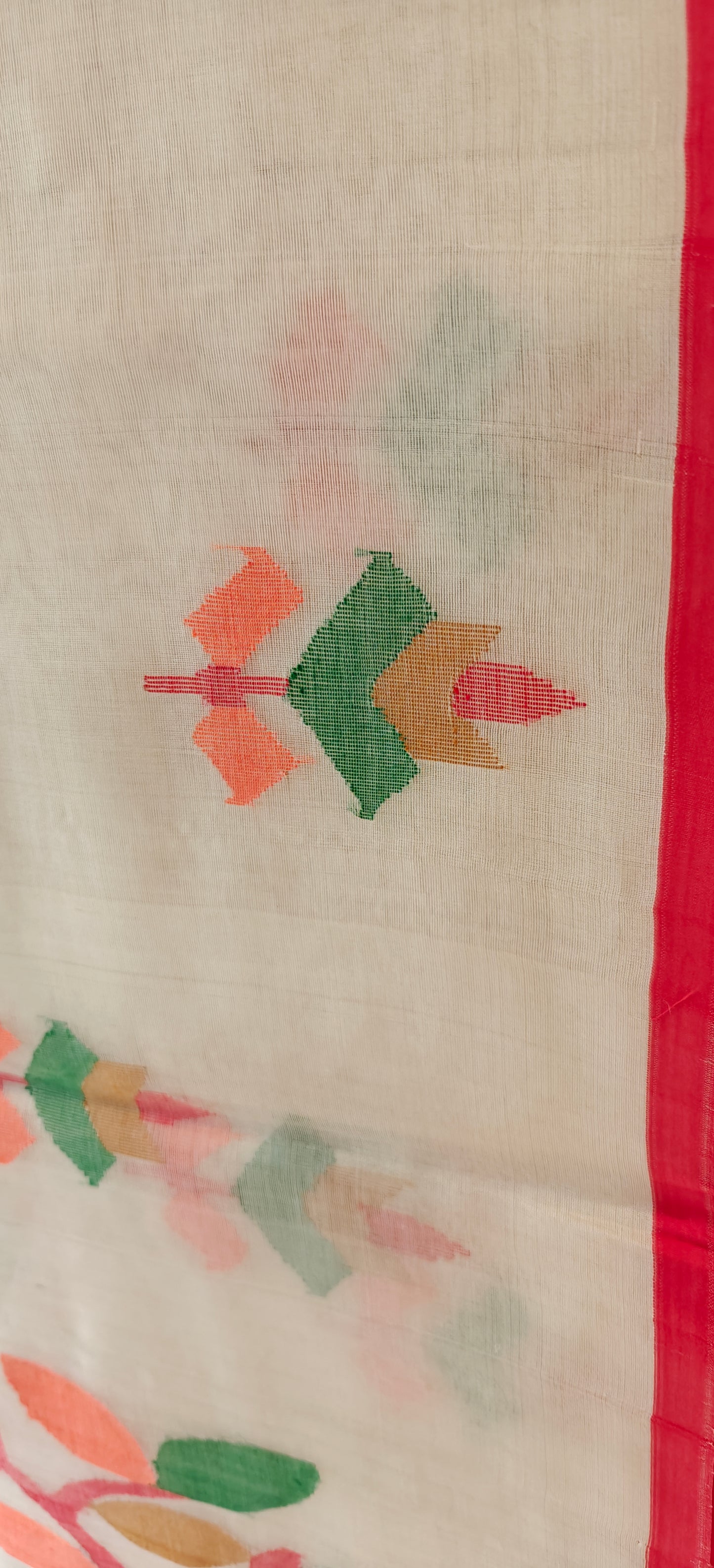 Cream and multicolor-Jamdhani Silk Sari