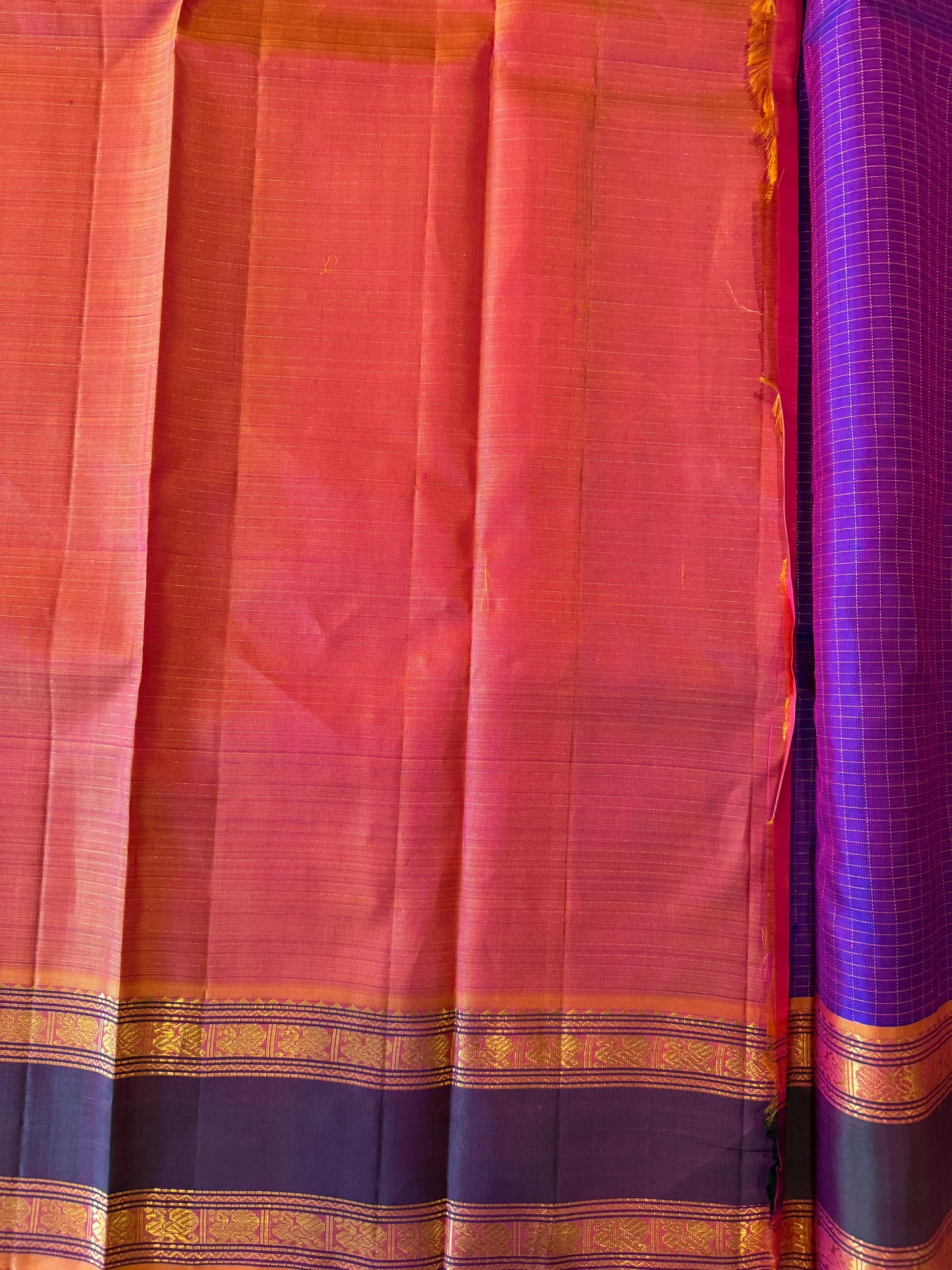 Purple and Peach(Mustard) - Kanjivaram Silk Saree