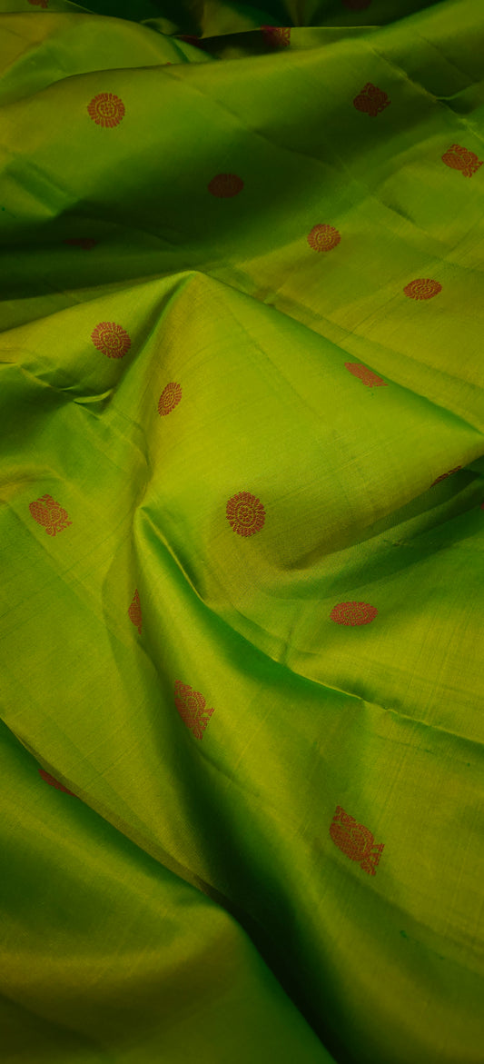 Fresh Green blue double pallu kanjivaram silk saree