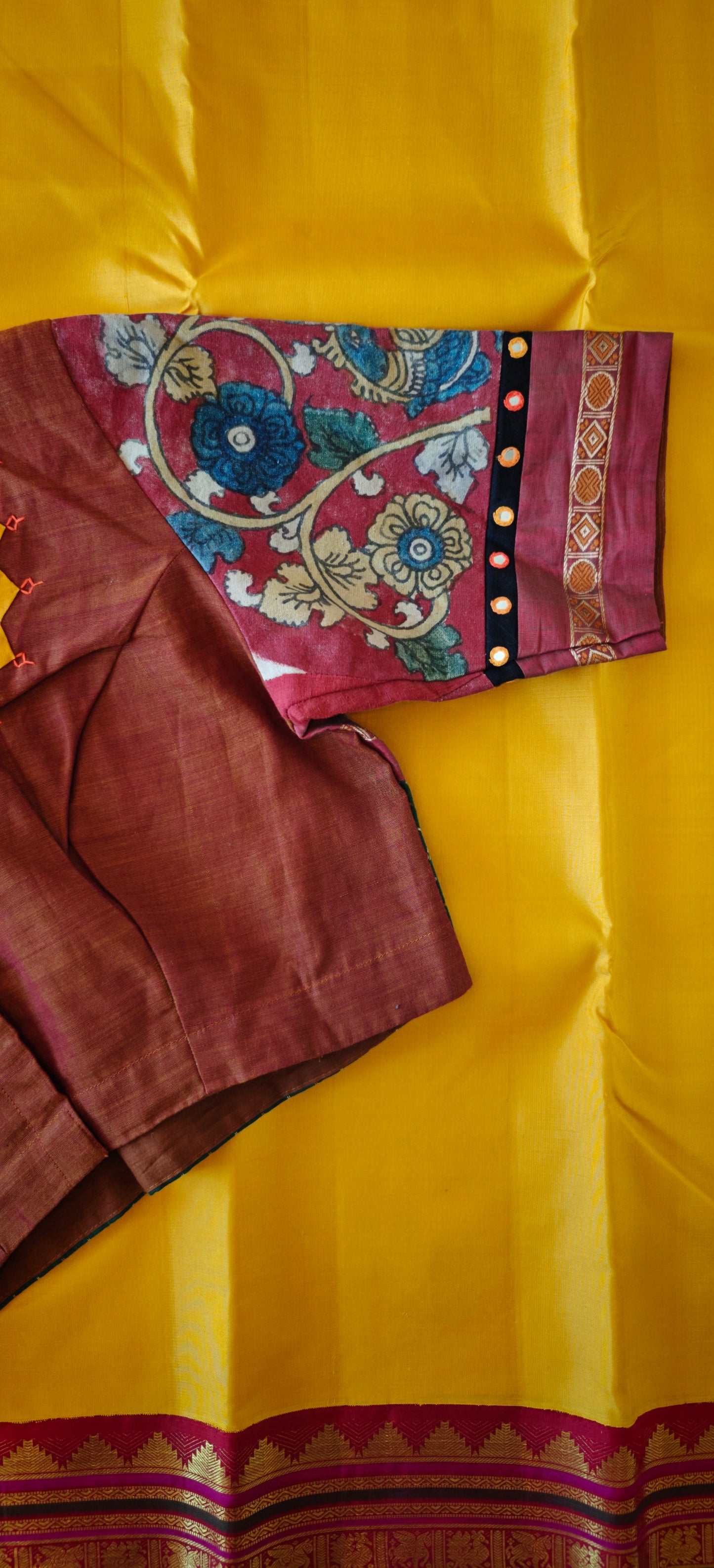 Kalamkari with Kutch Work Blouse