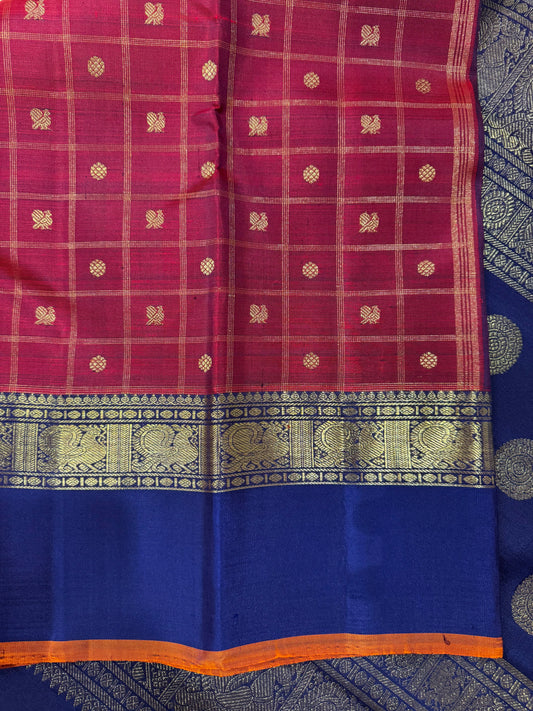 Maroon and navy blue kanjivaram silk saree