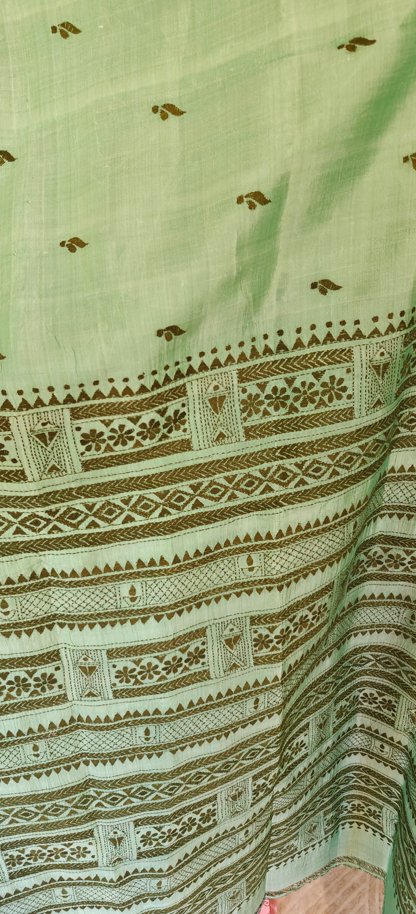 Pastel Blue Kantha Silk Sari