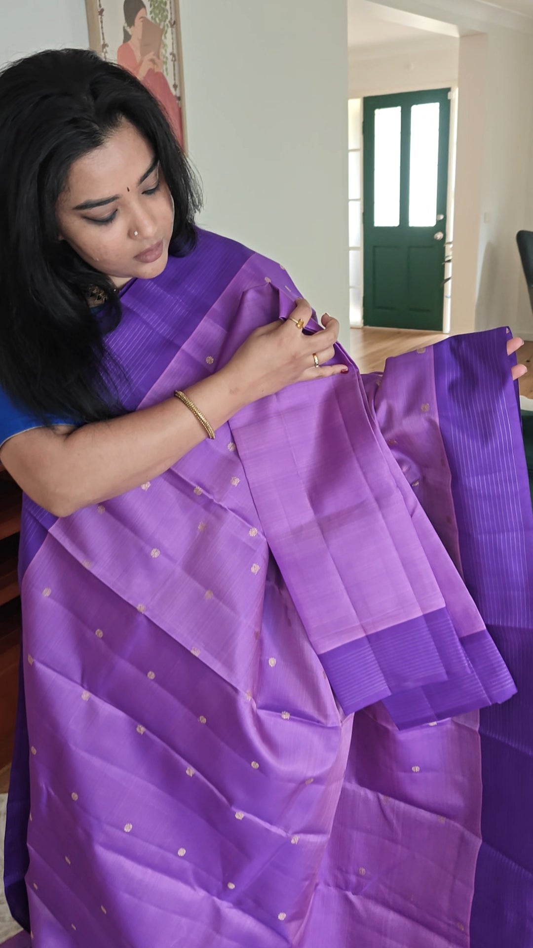Lavender and Rose Pink Double Shade Handwoven Kanjivaram Silk Sari